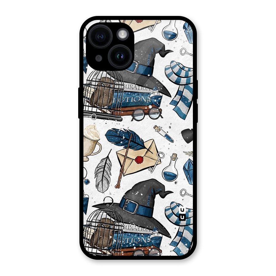 Blue Feather Hat Design Glass Back Case for iPhone 14