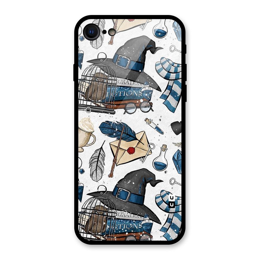 Blue Feather Hat Design Glass Back Case for iPhone SE 2022
