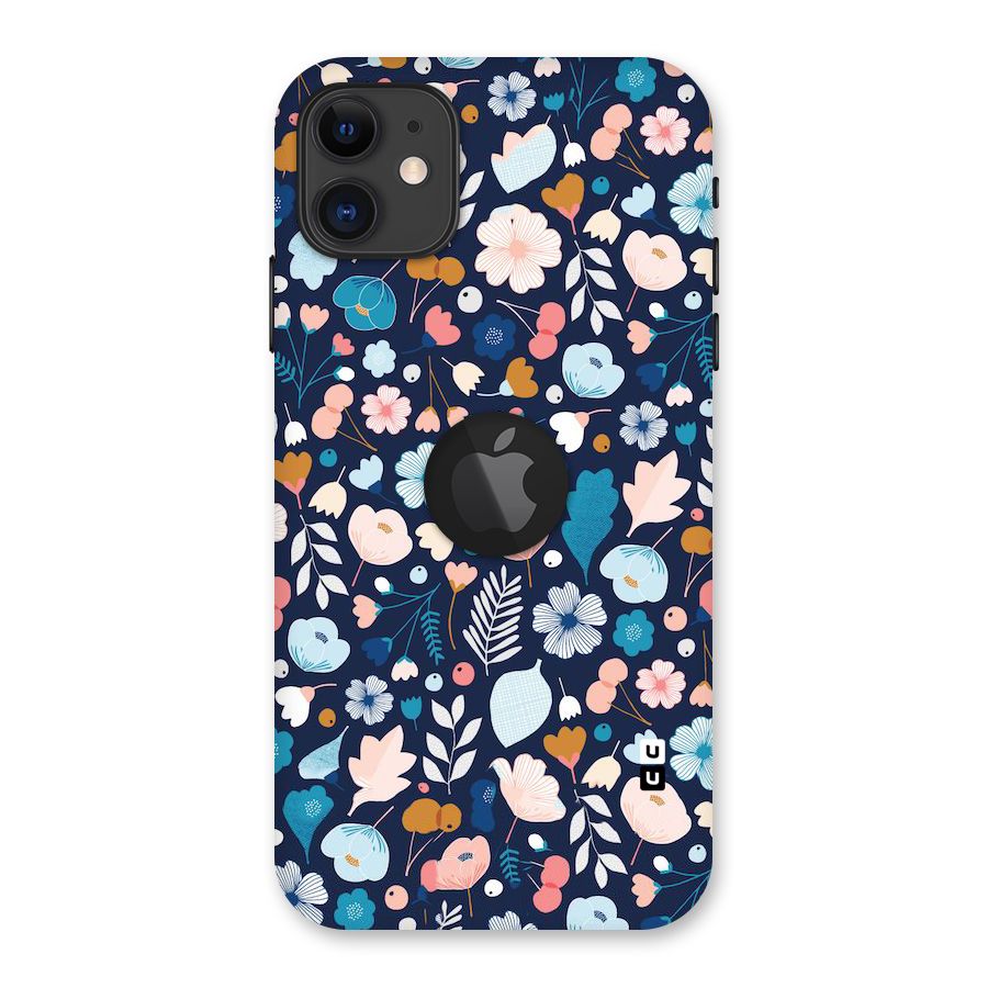 Blue Floral Back Case for iPhone 11 Logo Cut