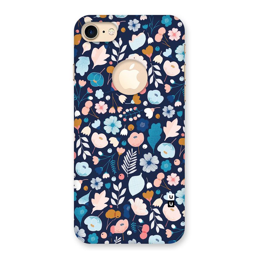 Blue Floral Back Case for iPhone 7 Logo Cut