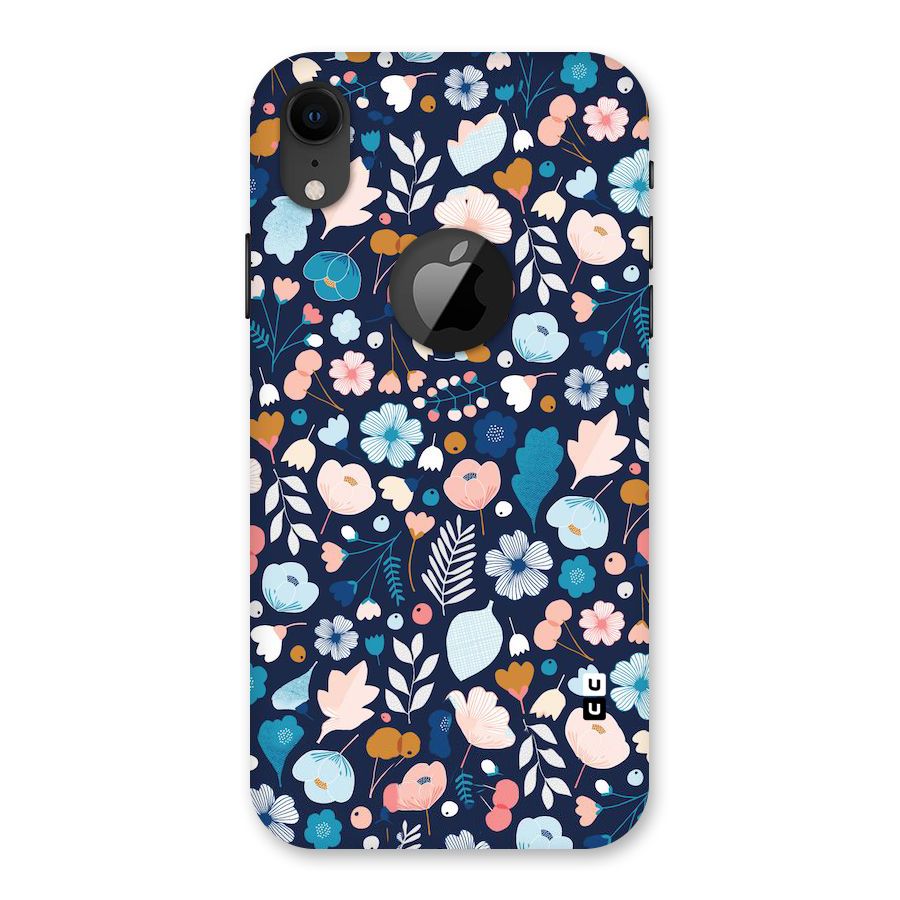 Blue Floral Back Case for iPhone XR Logo Cut