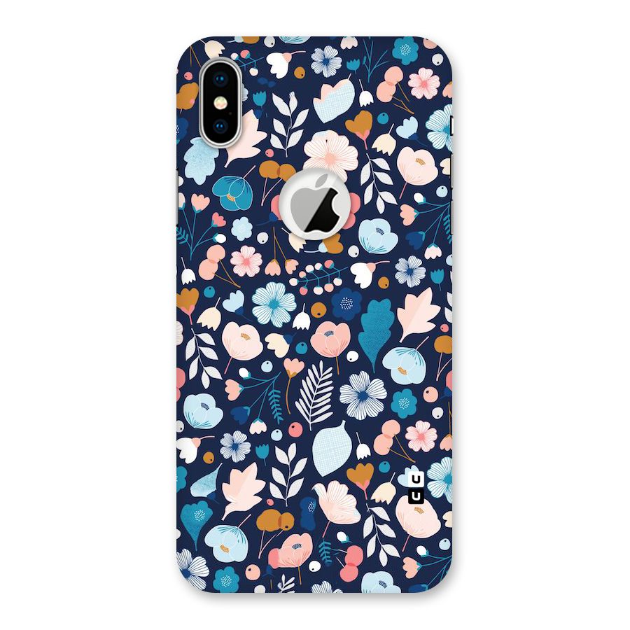 Blue Floral Back Case for iPhone XS Logo Cut