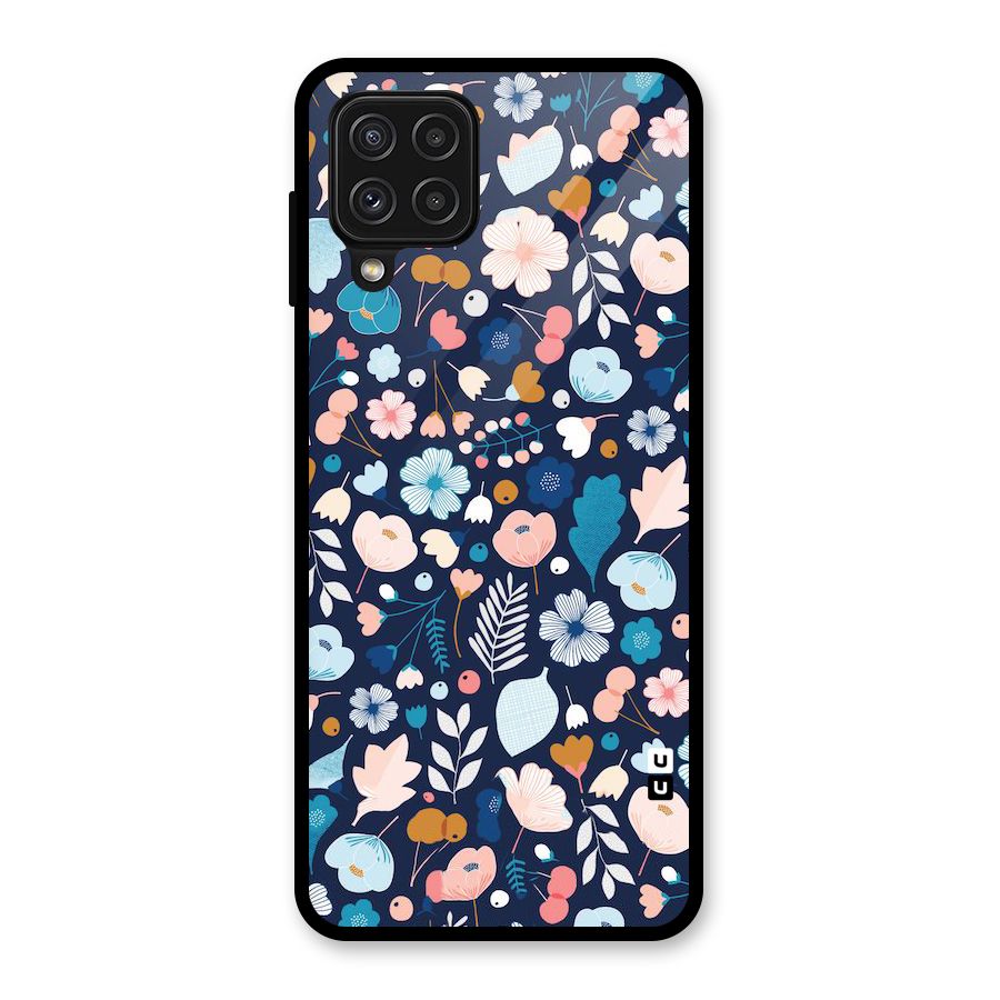 Blue Floral Glass Back Case for Galaxy A22 4G