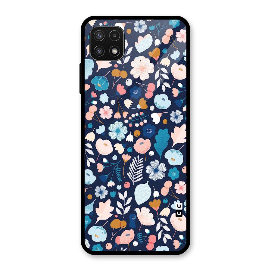 Blue Floral Glass Back Case for Galaxy A22 5G