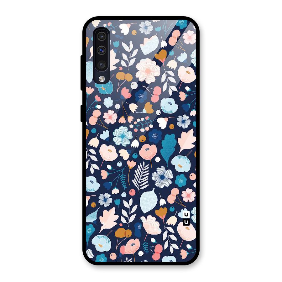 Blue Floral Glass Back Case for Galaxy A50