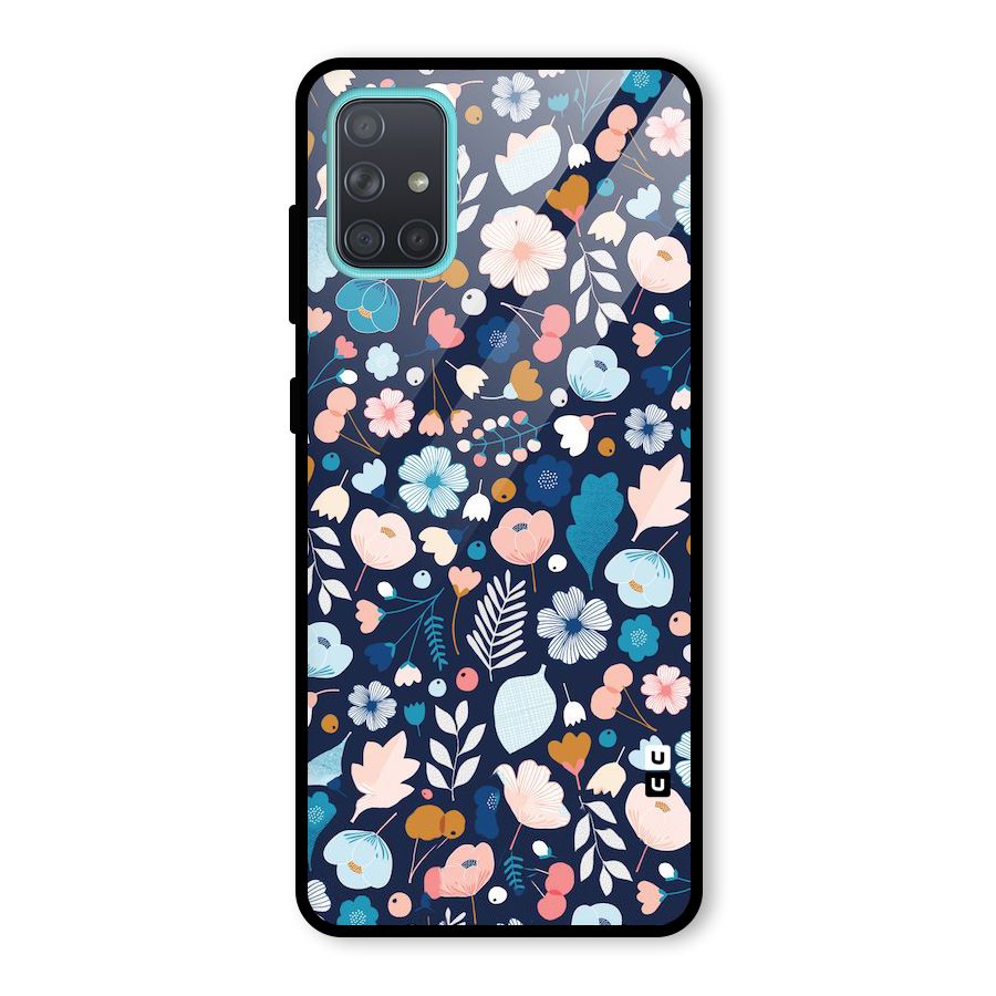 Blue Floral Glass Back Case for Galaxy A71