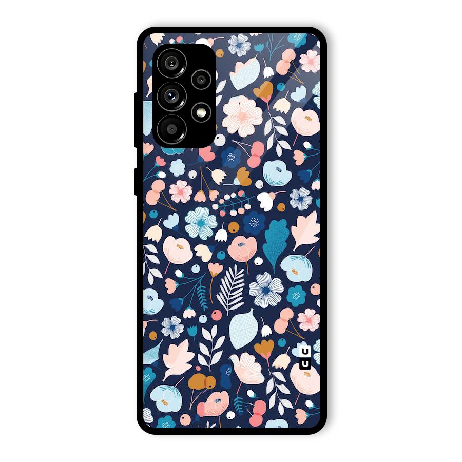 Blue Floral Glass Back Case for Galaxy A73 5G
