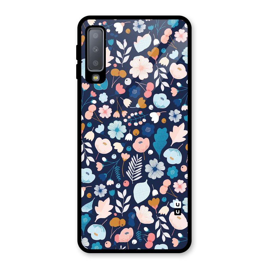 Blue Floral Glass Back Case for Galaxy A7 (2018)