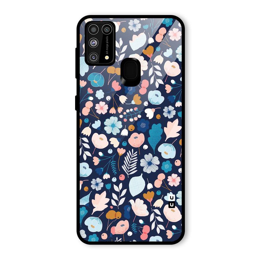 Blue Floral Glass Back Case for Galaxy F41
