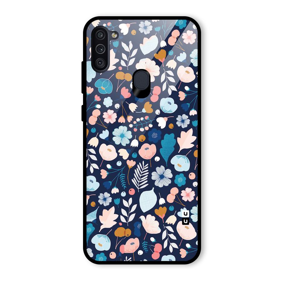 Blue Floral Glass Back Case for Galaxy M11
