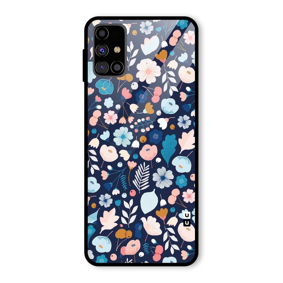Blue Floral Glass Back Case for Galaxy M31s