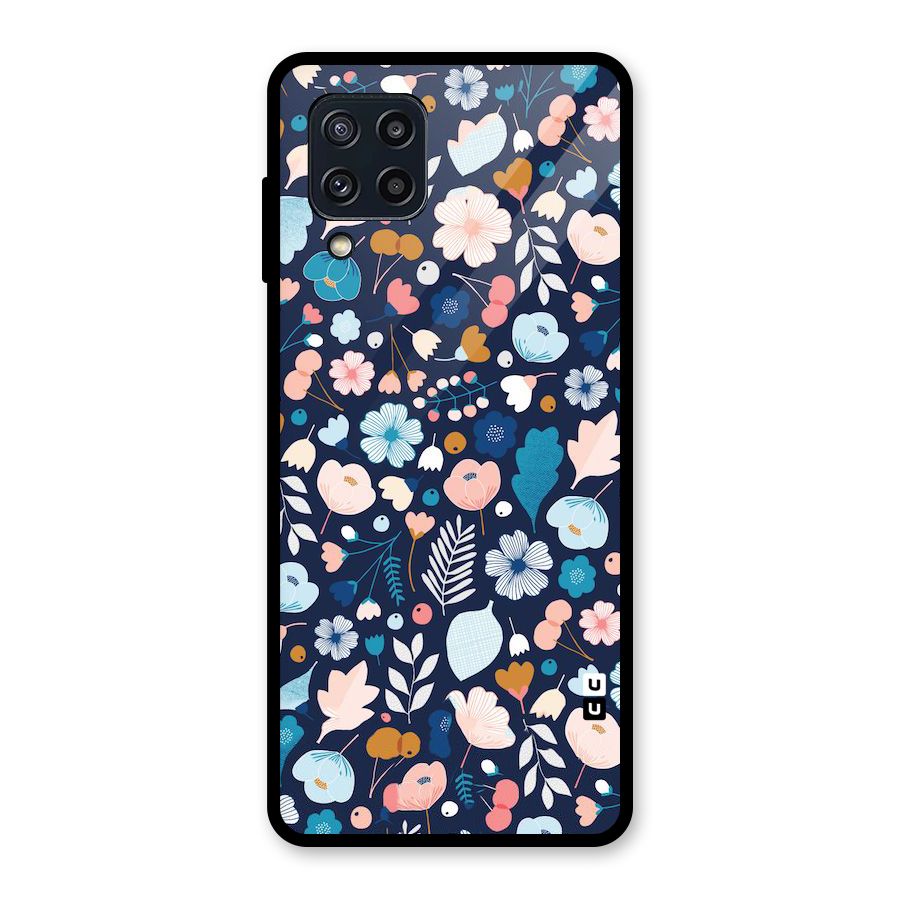 Blue Floral Glass Back Case for Galaxy M32