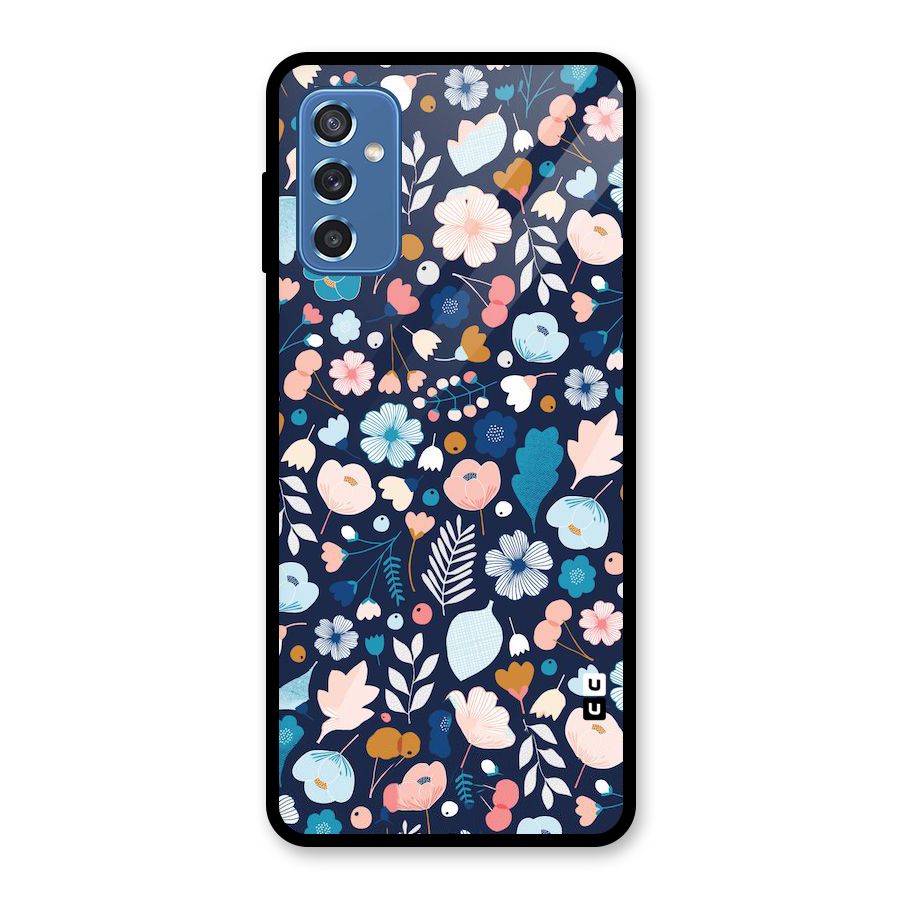 Blue Floral Glass Back Case for Galaxy M52 5G