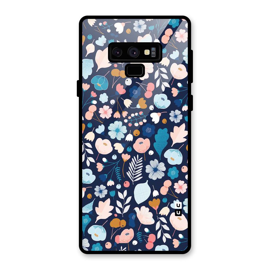 Blue Floral Glass Back Case for Galaxy Note 9
