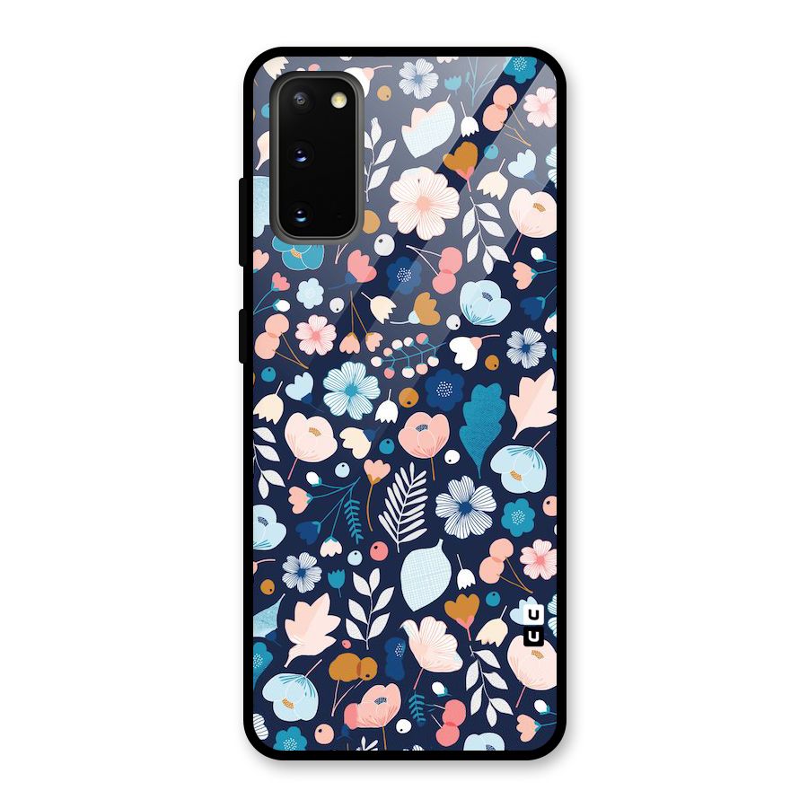 Blue Floral Glass Back Case for Galaxy S20