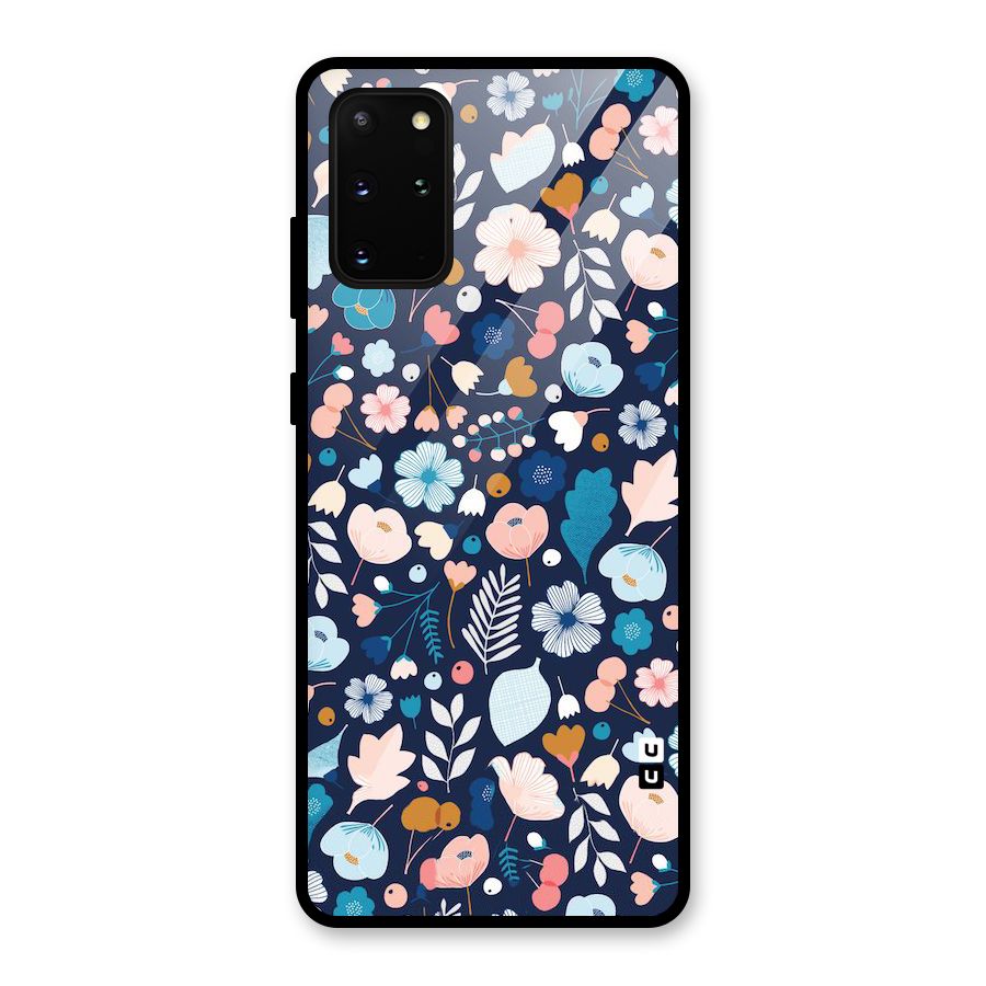 Blue Floral Glass Back Case for Galaxy S20 Plus