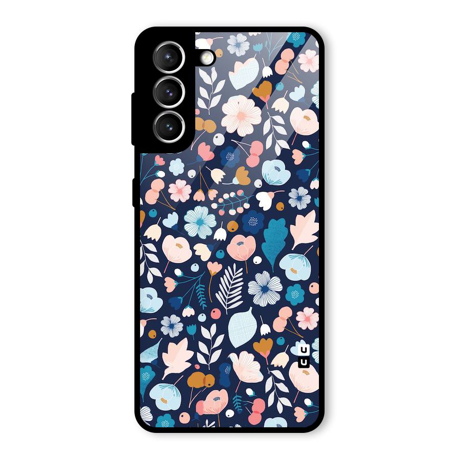 Blue Floral Glass Back Case for Galaxy S21 5G