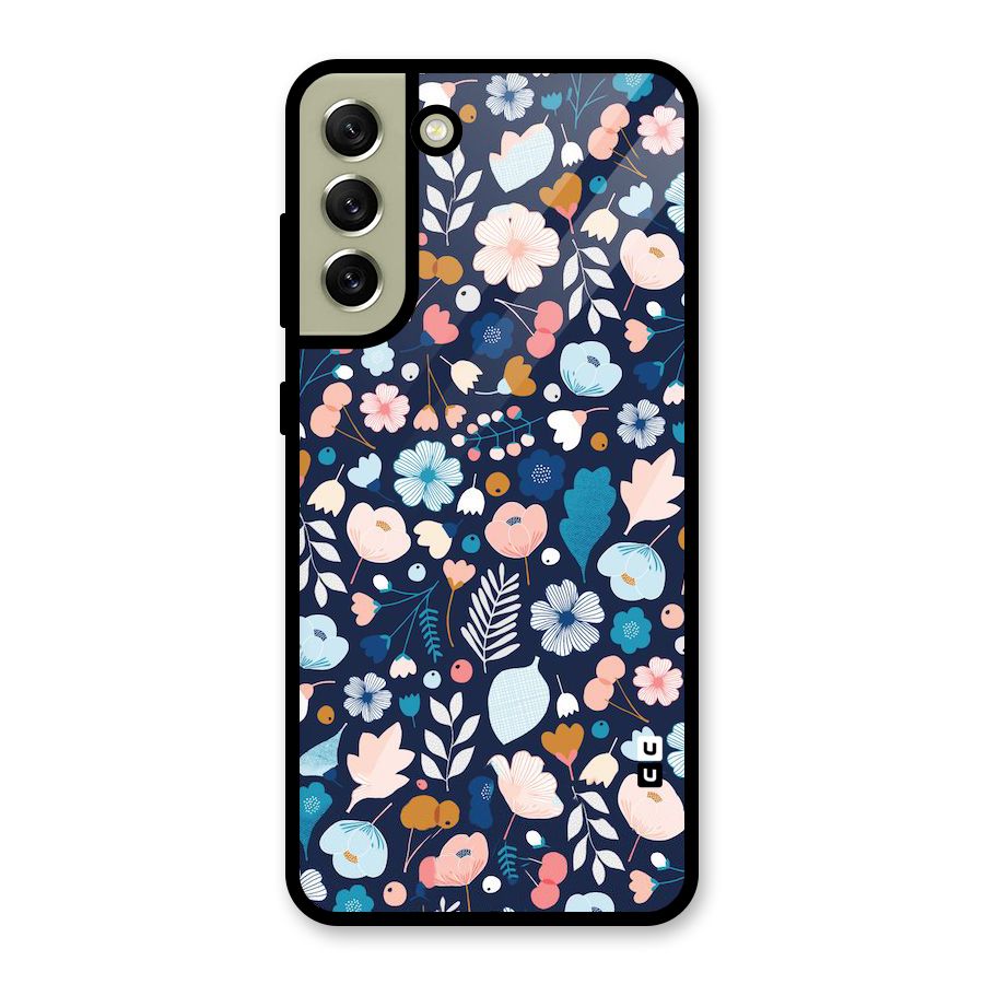 Blue Floral Glass Back Case for Galaxy S21 FE 5G