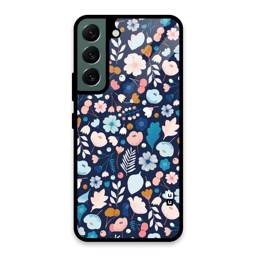 Blue Floral Glass Back Case for Galaxy S22 5G