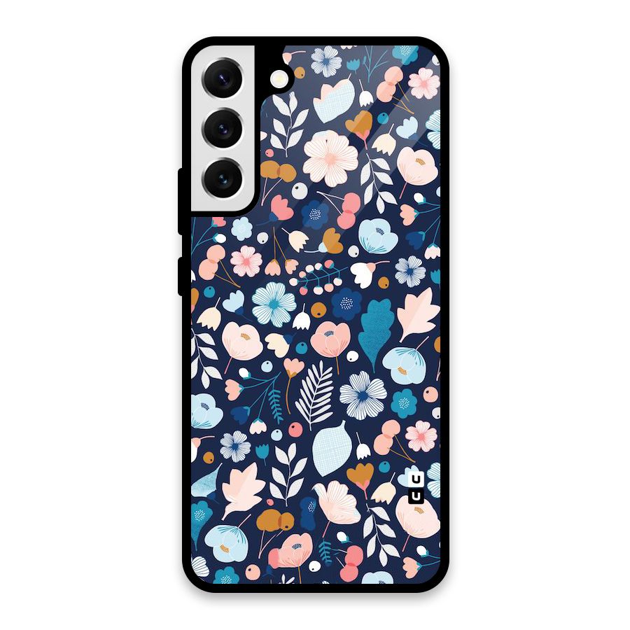Blue Floral Glass Back Case for Galaxy S22 Plus 5G