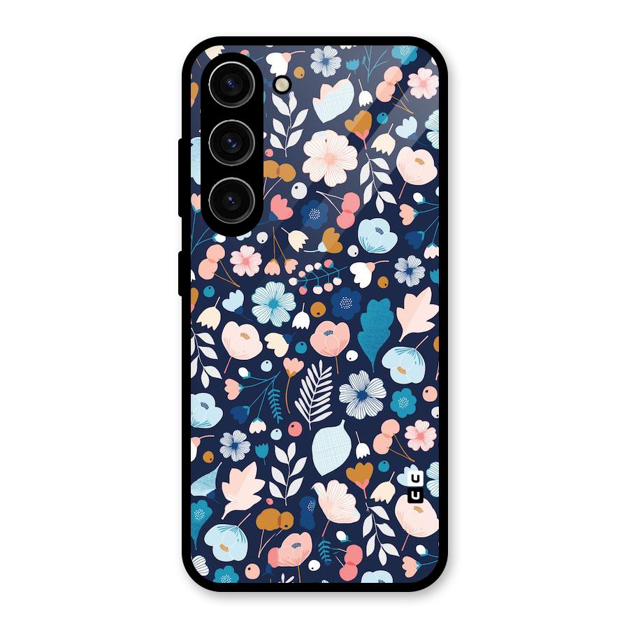 Blue Floral Glass Back Case for Galaxy S23