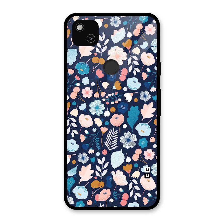 Blue Floral Glass Back Case for Google Pixel 4a
