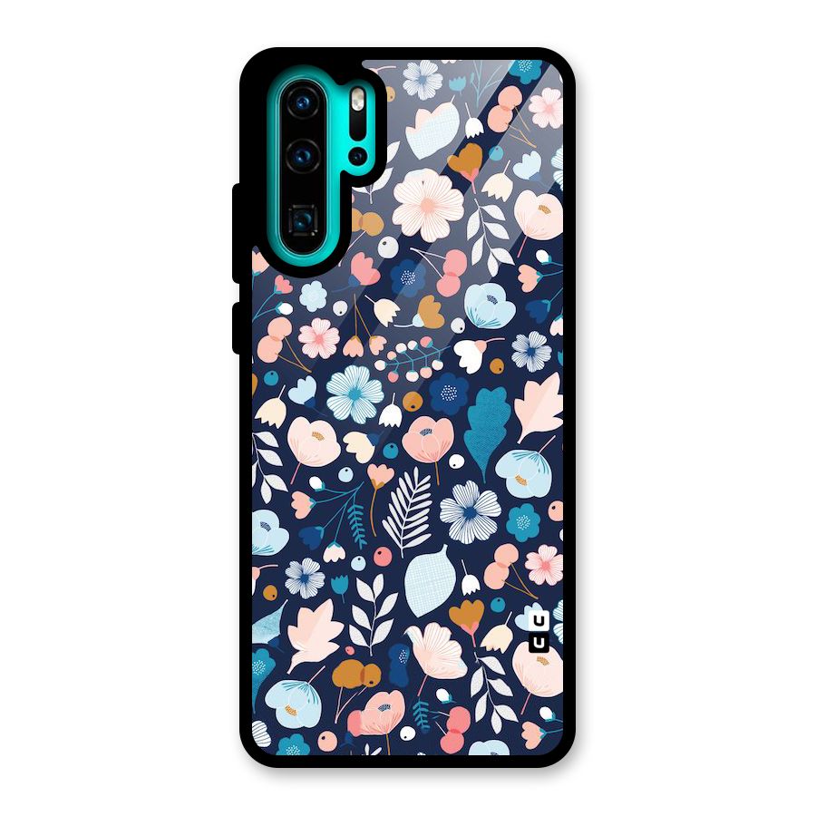 Blue Floral Glass Back Case for Huawei P30 Pro