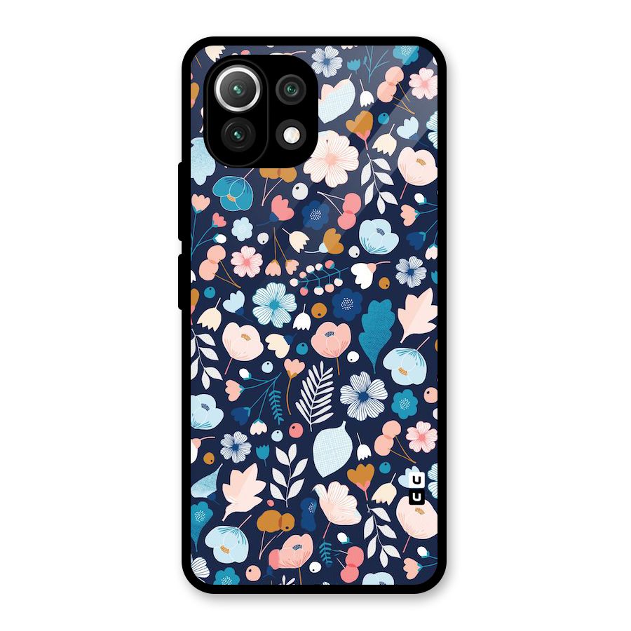 Blue Floral Glass Back Case for Mi 11 Lite NE 5G