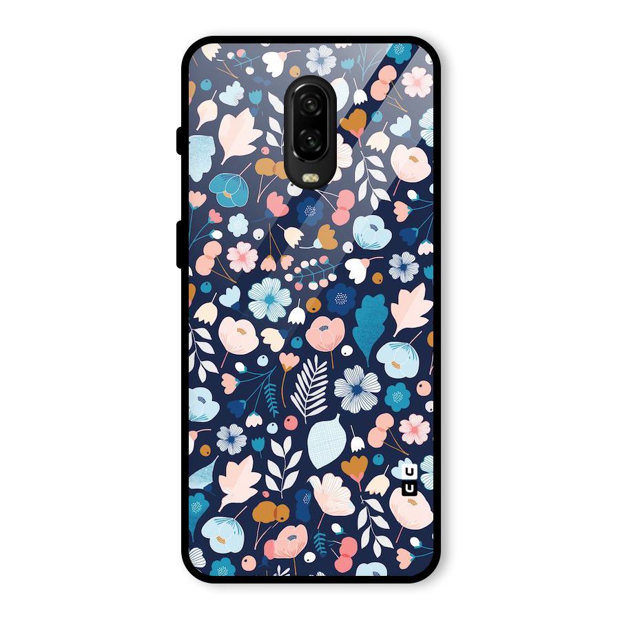 Blue Floral Glass Back Case for OnePlus 6T
