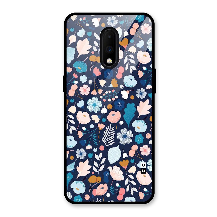 Blue Floral Glass Back Case for OnePlus 7