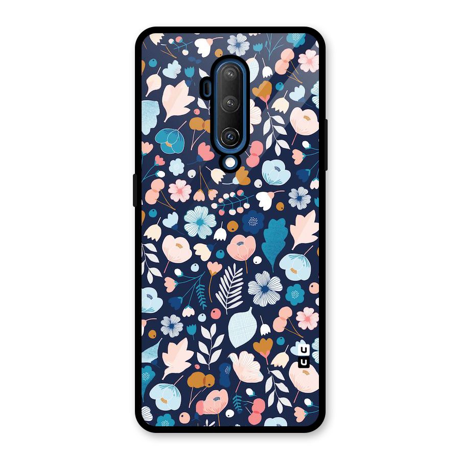 Blue Floral Glass Back Case for OnePlus 7T Pro