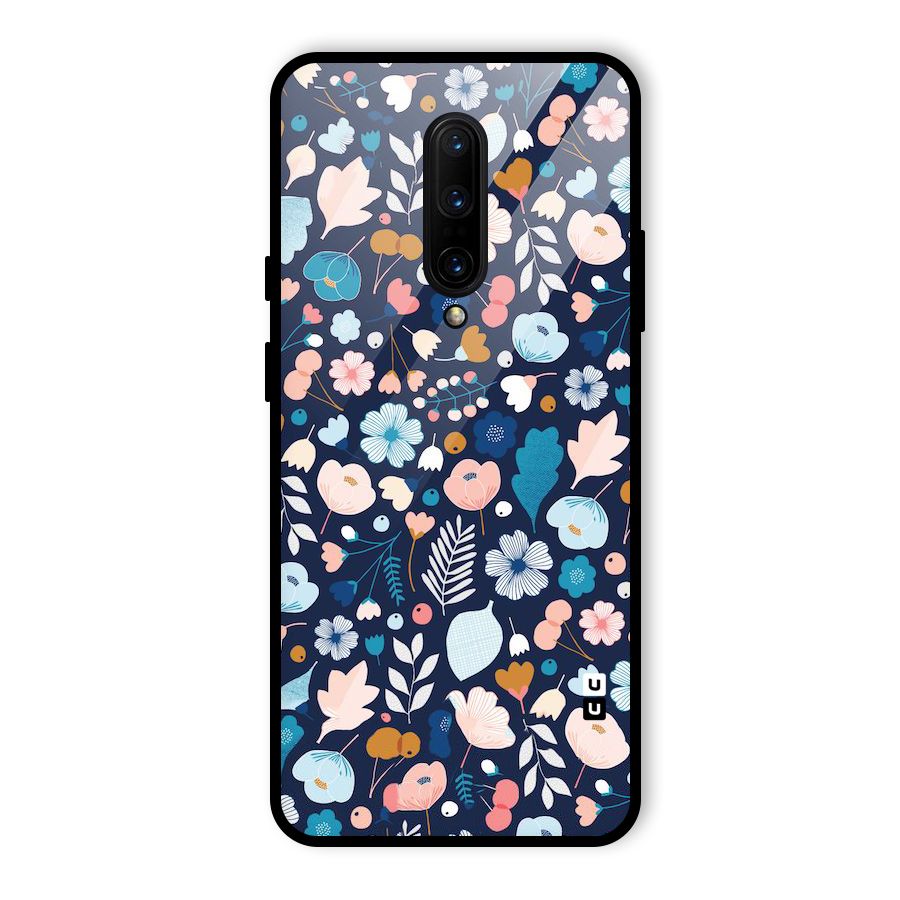 Blue Floral Glass Back Case for OnePlus 7 Pro