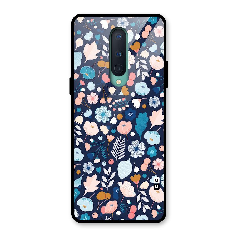 Blue Floral Glass Back Case for OnePlus 8