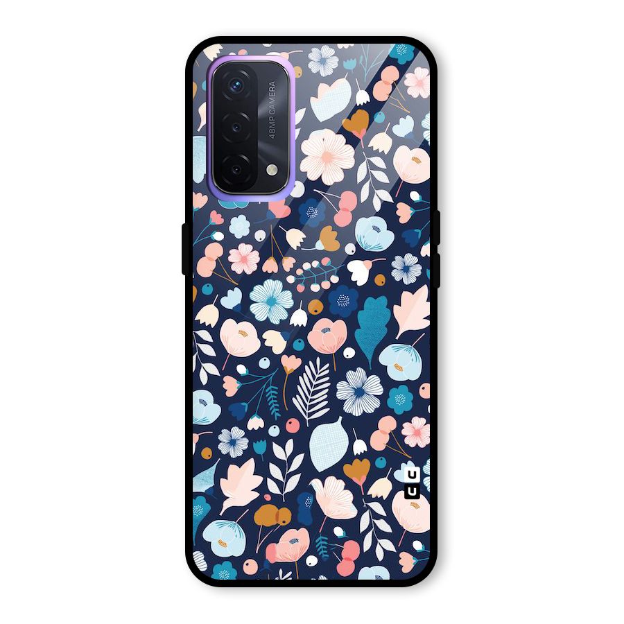 Blue Floral Glass Back Case for Oppo A74 5G