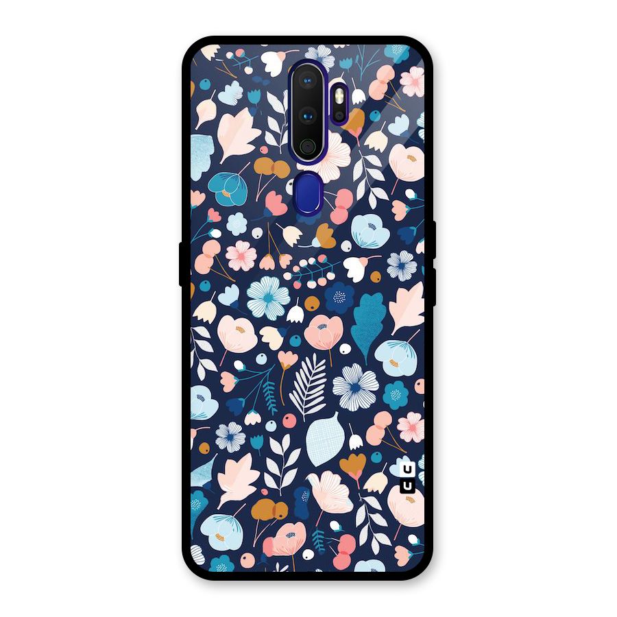 Blue Floral Glass Back Case for Oppo A9 (2020)