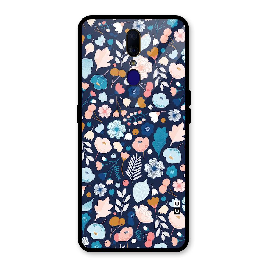 Blue Floral Glass Back Case for Oppo F11