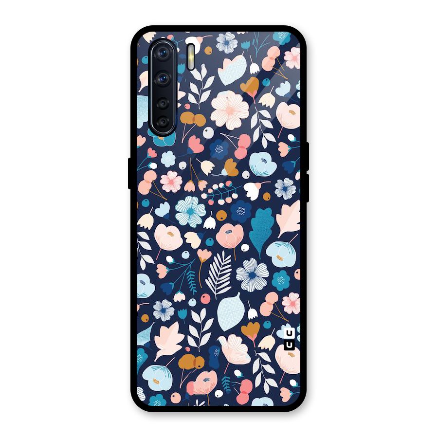 Blue Floral Glass Back Case for Oppo F15
