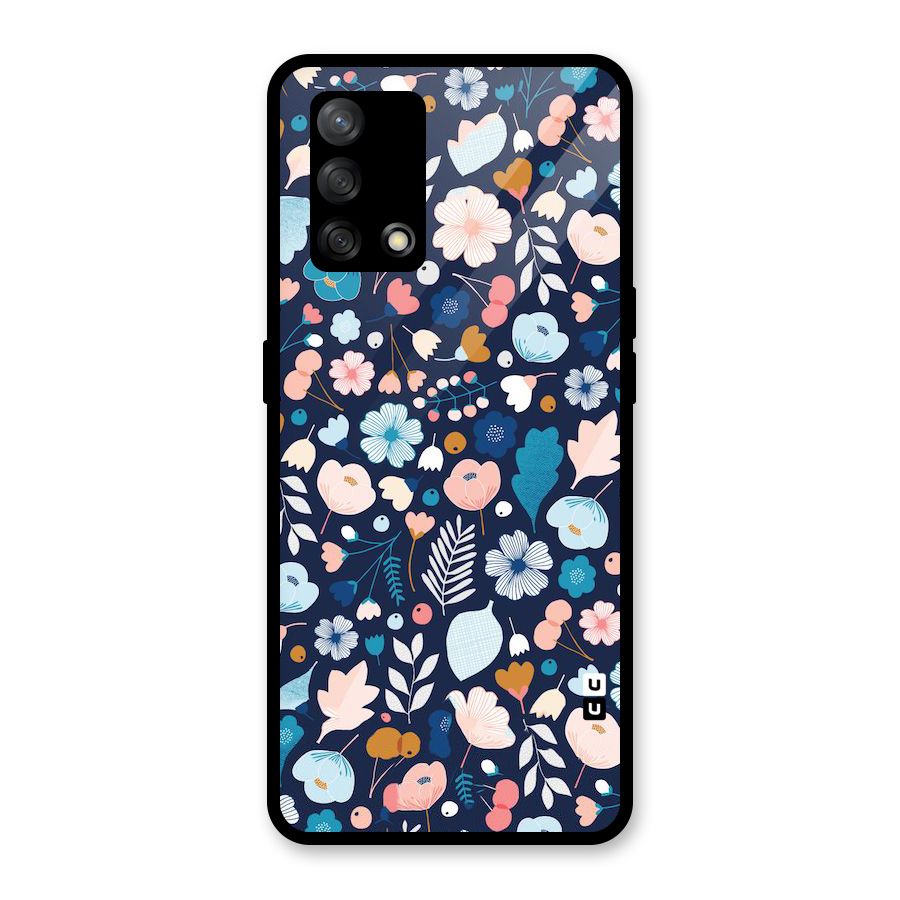 Blue Floral Glass Back Case for Oppo F19