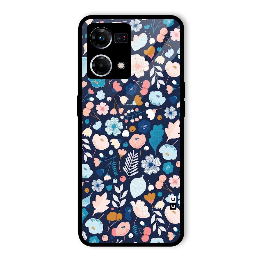 Blue Floral Glass Back Case for Oppo F21 Pro 4G