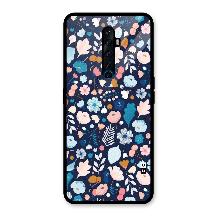 Blue Floral Glass Back Case for Oppo Reno2 F
