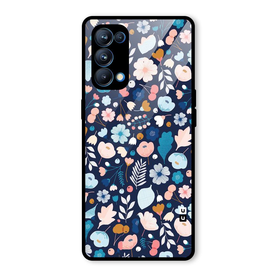 Blue Floral Glass Back Case for Oppo Reno5 Pro 5G