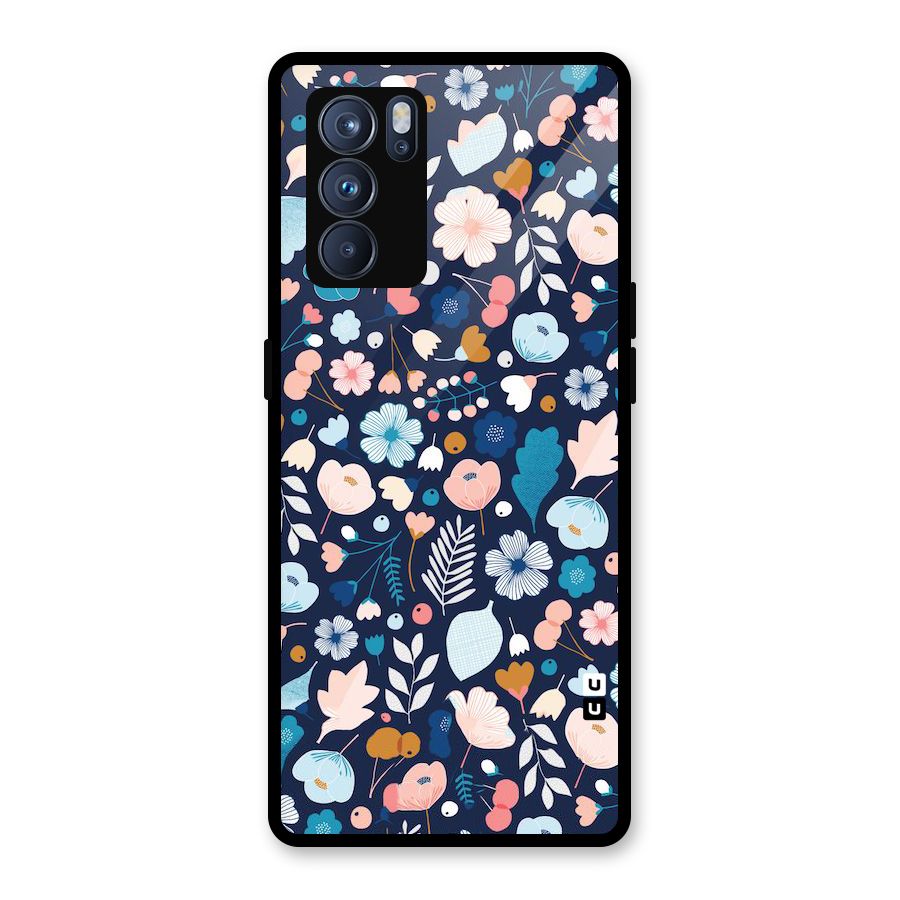 Blue Floral Glass Back Case for Oppo Reno6 Pro 5G