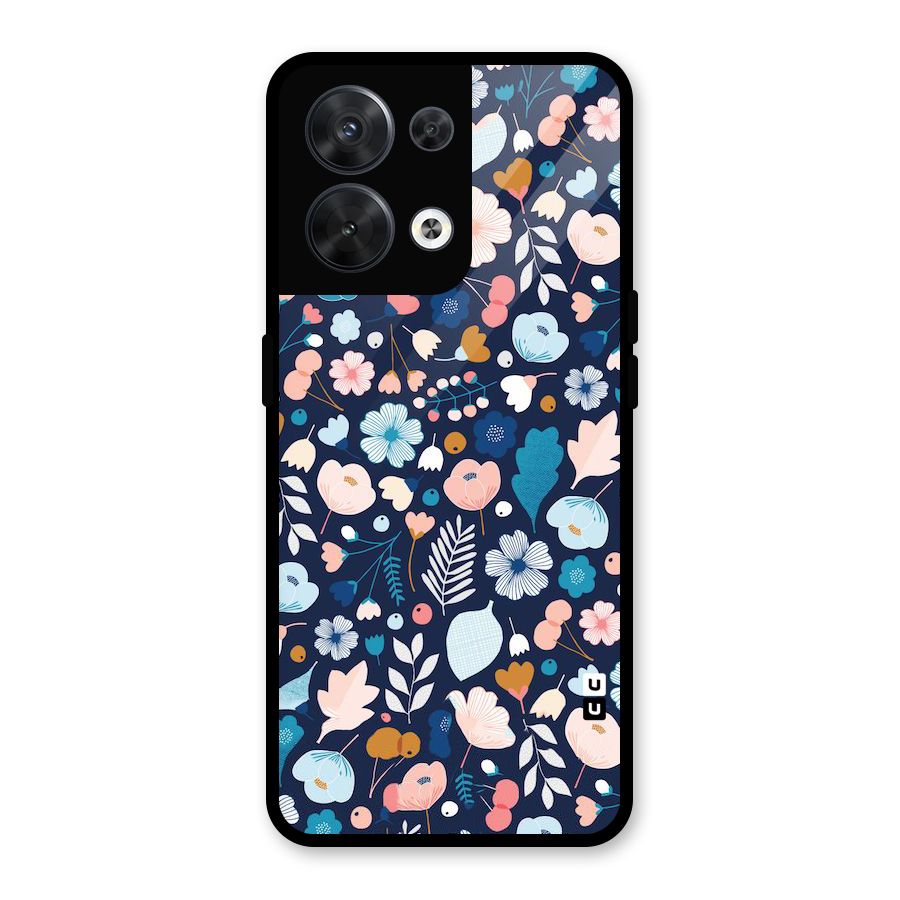 Blue Floral Glass Back Case for Oppo Reno8 5G