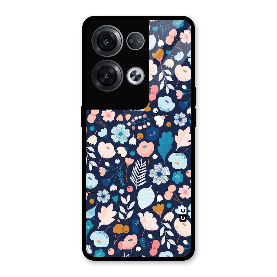 Blue Floral Glass Back Case for Oppo Reno8 Pro 5G