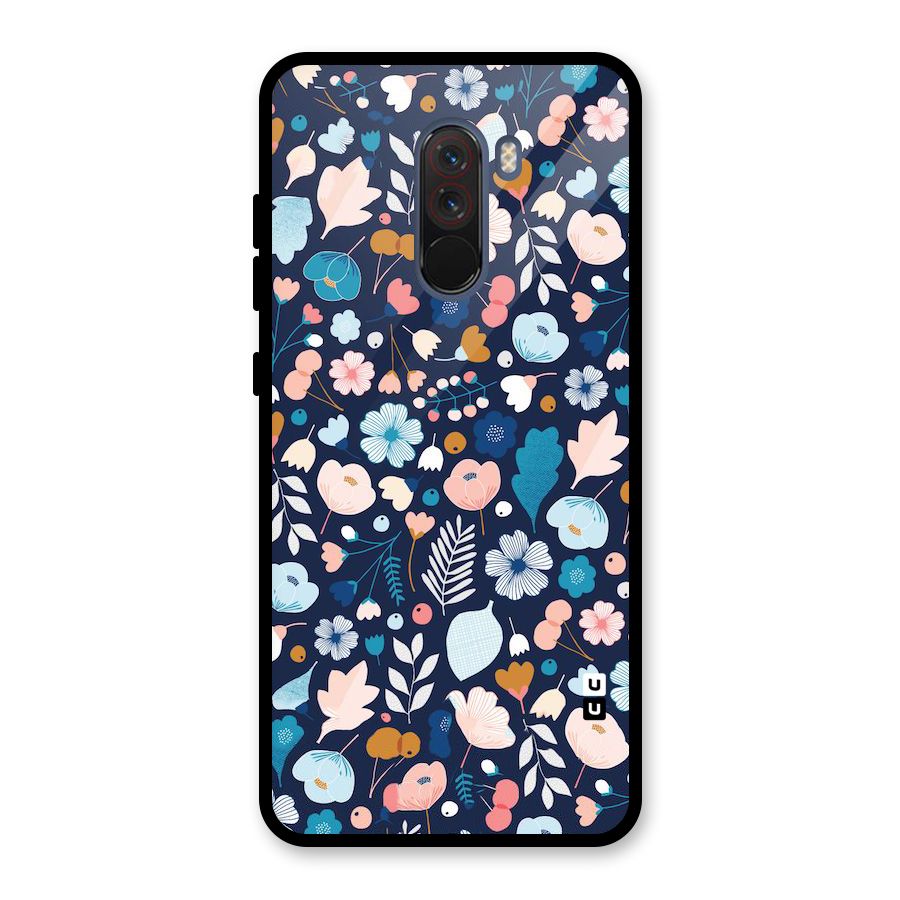 Blue Floral Glass Back Case for Poco F1