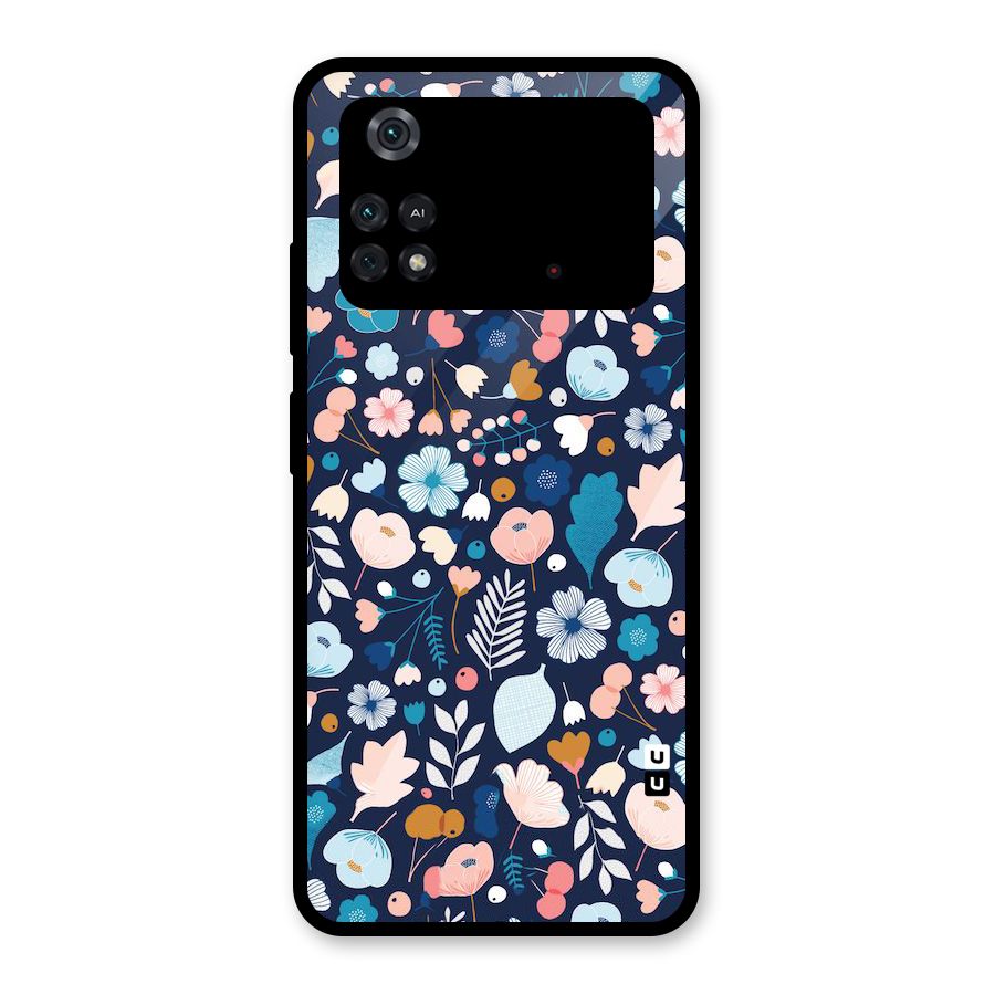 Blue Floral Glass Back Case for Poco M4 Pro 4G