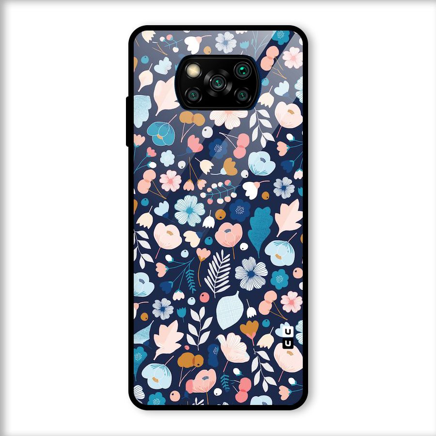 Blue Floral Glass Back Case for Poco X3