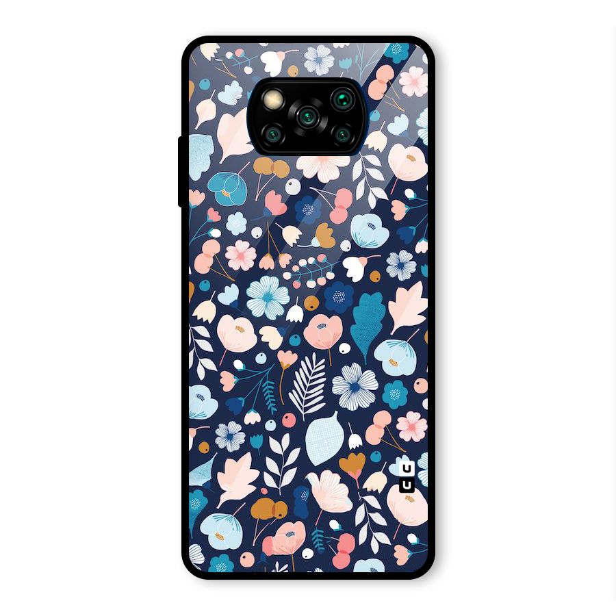 Blue Floral Glass Back Case for Poco X3 Pro