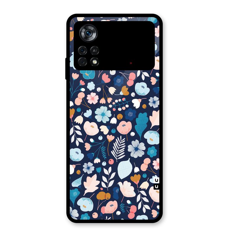 Blue Floral Glass Back Case for Poco X4 Pro 5G