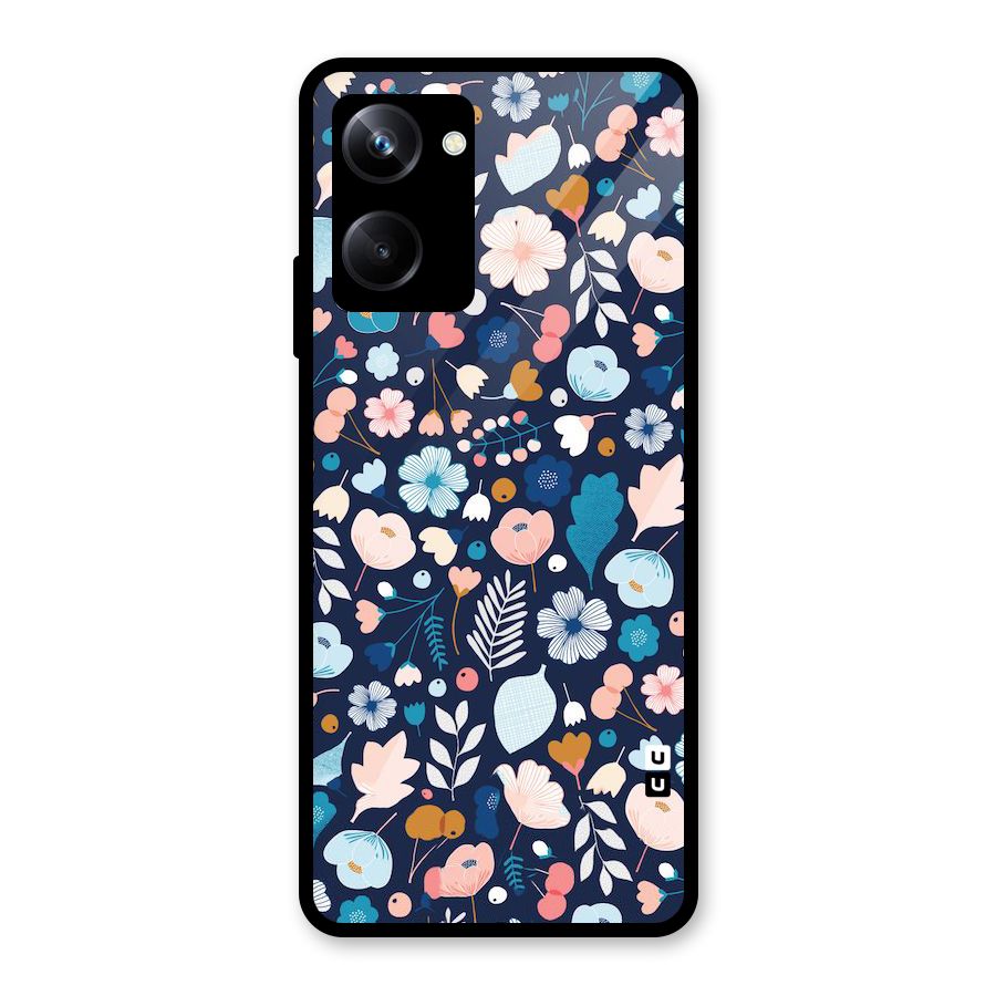 Blue Floral Glass Back Case for Realme 10 Pro